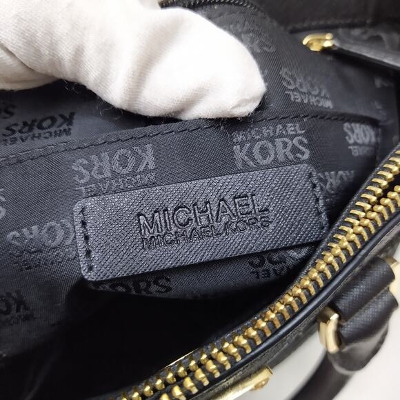 Michael Kors Black Leather Chevron Double Handles Satchel Shoulder Bag - Picture 11 of 16